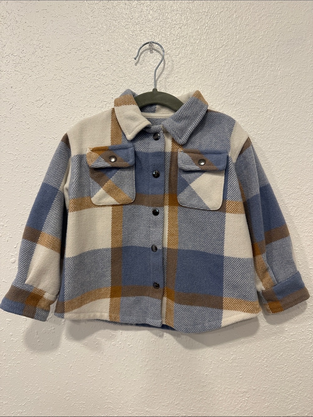 FORNIA kids 3T Plaid Button-Up Shacket - Blue, Cream & Brown